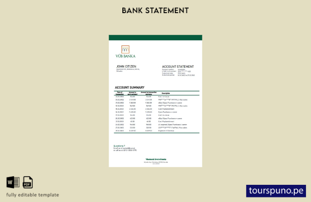 listo para imprimir plantilla de word   extracto bancario de Eslovaquia VUB
